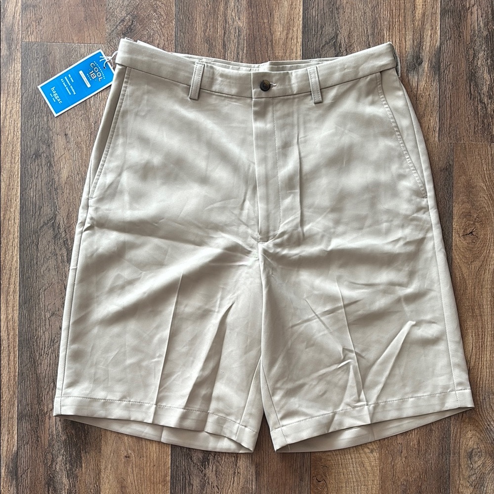 Haggar Plain Front Performance Cool 18 Khaki Tan Shorts New With Tags 32